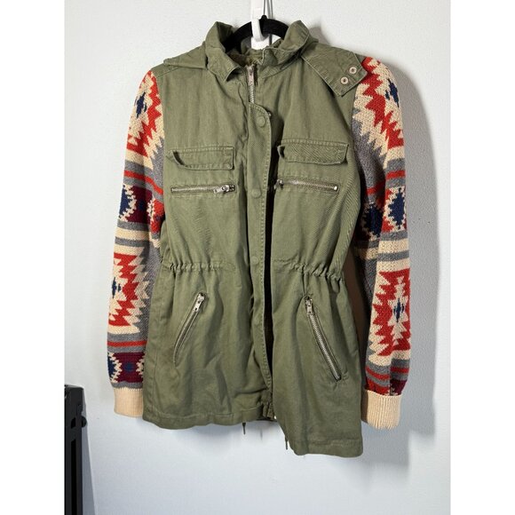 Thread & Supply Jackets & Blazers - Thread & Supply Women Hooded Jacket Small Aztec Southwest Utility Olive Green